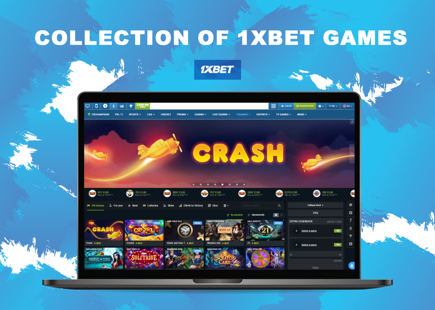 1xBet casino has many online games such as slots, poker tables, bingo, live dealers and others
