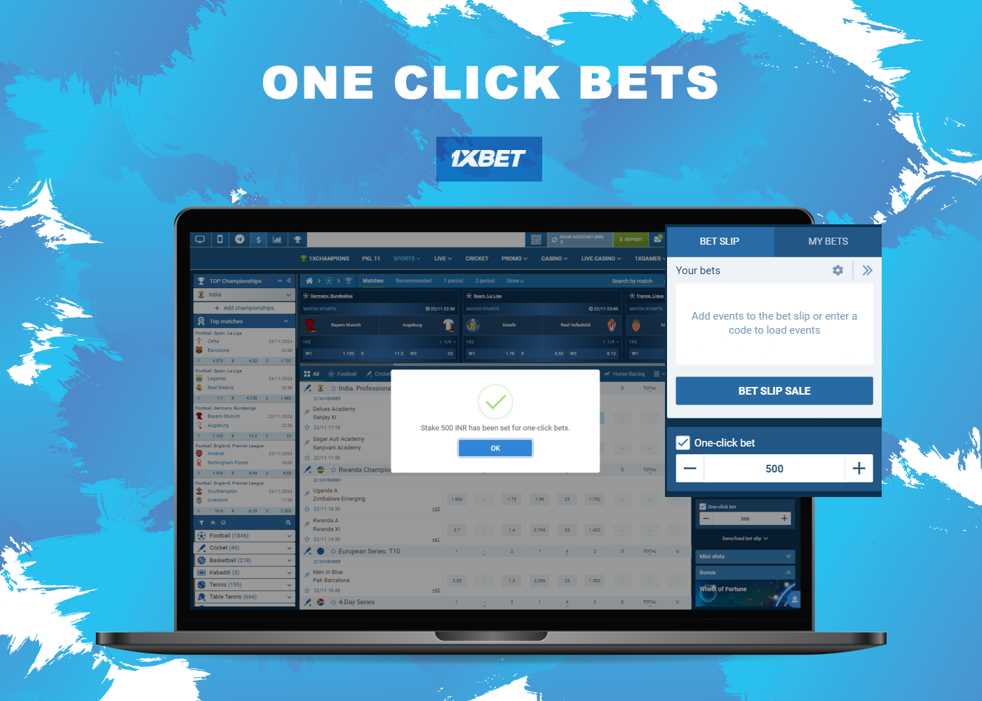 One Click is a 1xBet feature of fast betting